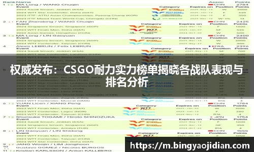 权威发布：CSGO耐力实力榜单揭晓各战队表现与排名分析